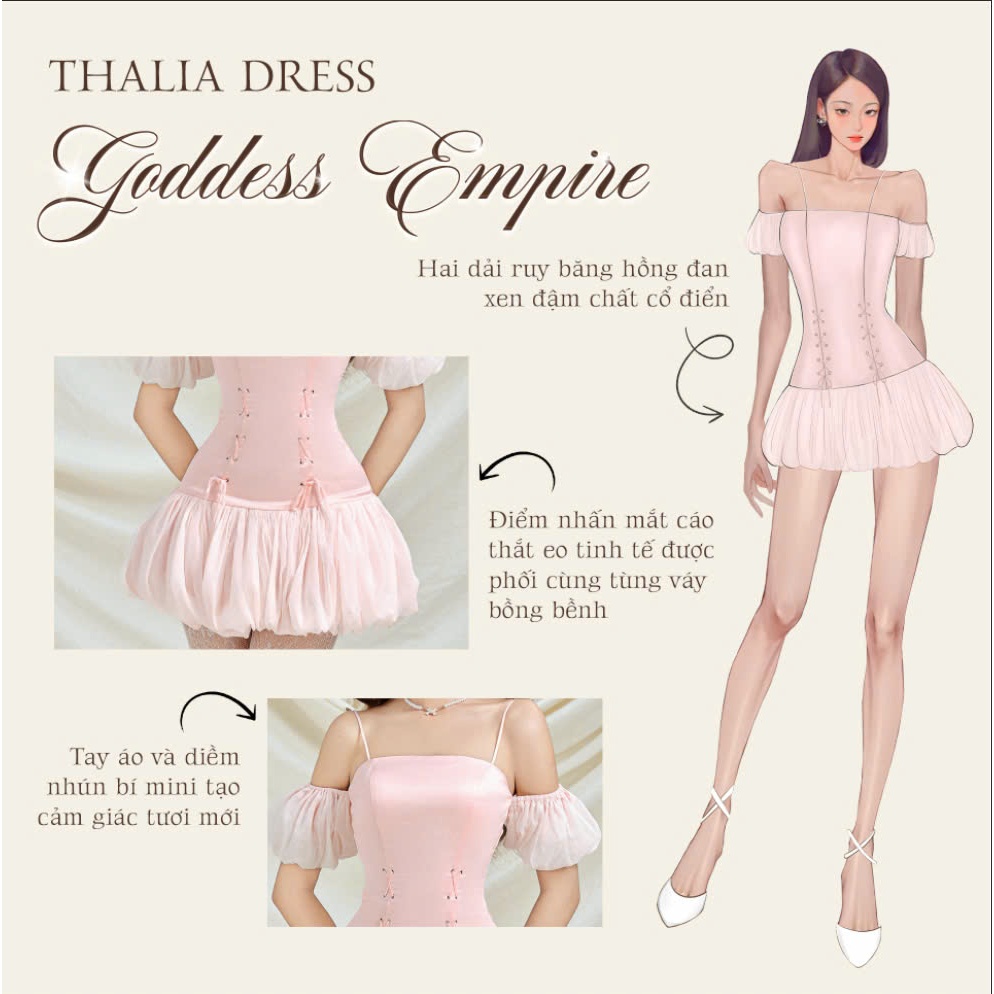 Ảnh Đầm trễ vai tay phồng thắt nơ màu hồng THALIA trẻ trung, năng động - Simple Twist 2