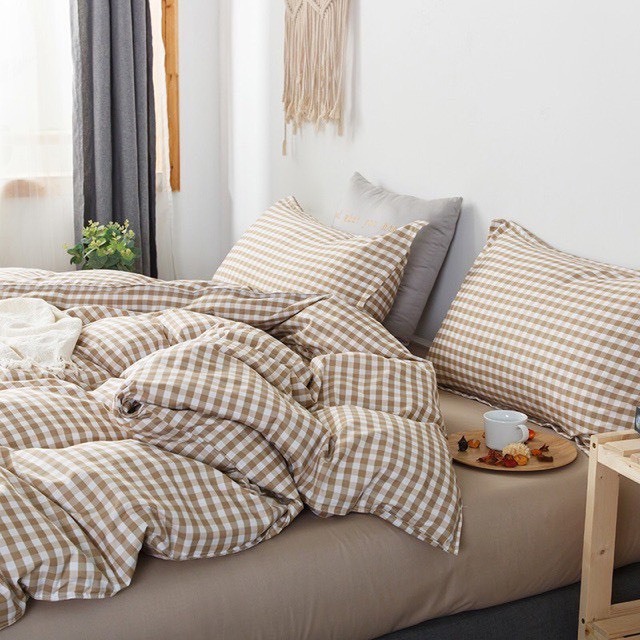 Ảnh Bộ vỏ chăn ga gối cotton poly Lidaco decor phòng ngủ vintage các mẫu kẻ 3