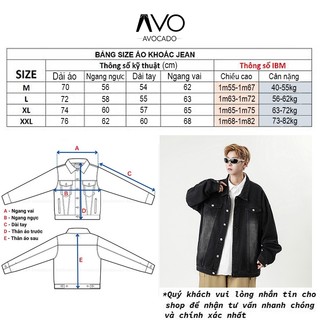Áo Khoác Jeans Bò Denim Jacket Nam Nữ Avocado Unisex Hàn Quốc Bigsize Wash Đen xanh cao cấp