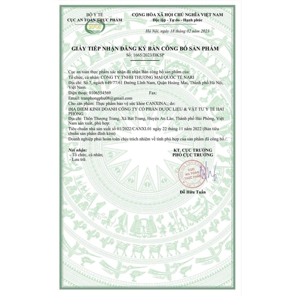Canxi nano Nari bổ sung canxi kẽm vitamin D3 , K3 , A giúp xương chắc khỏe , tăng chiều cao 30v
