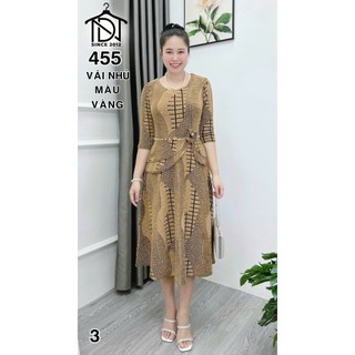 Đầm trung niên dự tiệc sang trọng vải kim tuyến nhũ kim sa tặng mẹ co giãn tốt bigsize 75kg DN21