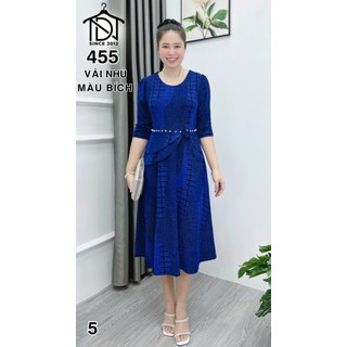 Đầm trung niên dự tiệc sang trọng vải kim tuyến nhũ kim sa tặng mẹ co giãn tốt bigsize 75kg DN21