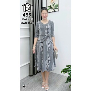 Đầm trung niên dự tiệc sang trọng vải kim tuyến nhũ kim sa tặng mẹ co giãn tốt bigsize 75kg DN21