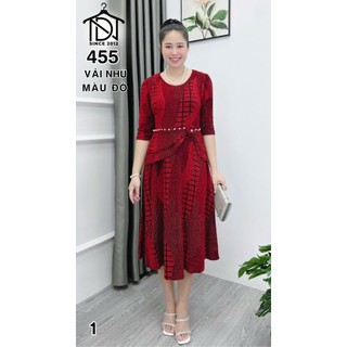 Đầm trung niên dự tiệc sang trọng vải kim tuyến nhũ kim sa tặng mẹ co giãn tốt bigsize 75kg DN21