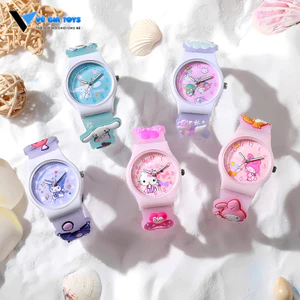 Đồng Hồ Hoạt Hình Cho Bé Hoạ Tiết Dễ Thương Cún Trắng, Hello Kitty, Kuromi Hot Trend, Đồng Hồ Đeo Tay Cho Bé