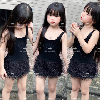 Váy bé gái, Đầm thun mix tua rua sang chảnh cho bé gái