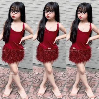 Váy bé gái, Đầm thun mix tua rua sang chảnh cho bé gái