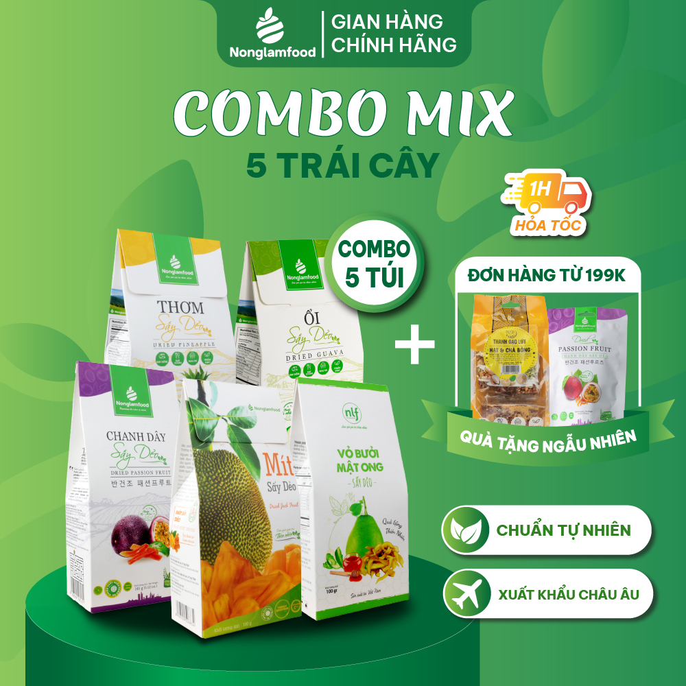 Combo Giàu chất xơ - 5 Hộp trái cây sấy Nông Lâm Food