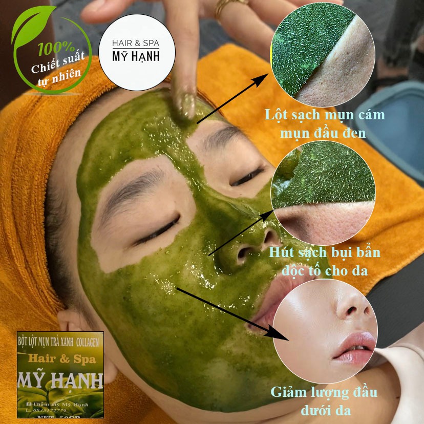 Bột lột mụn trà xanh collagen Mỹ Hạnh ,làm sạch mụn cám ,mụn đầu đen,50g