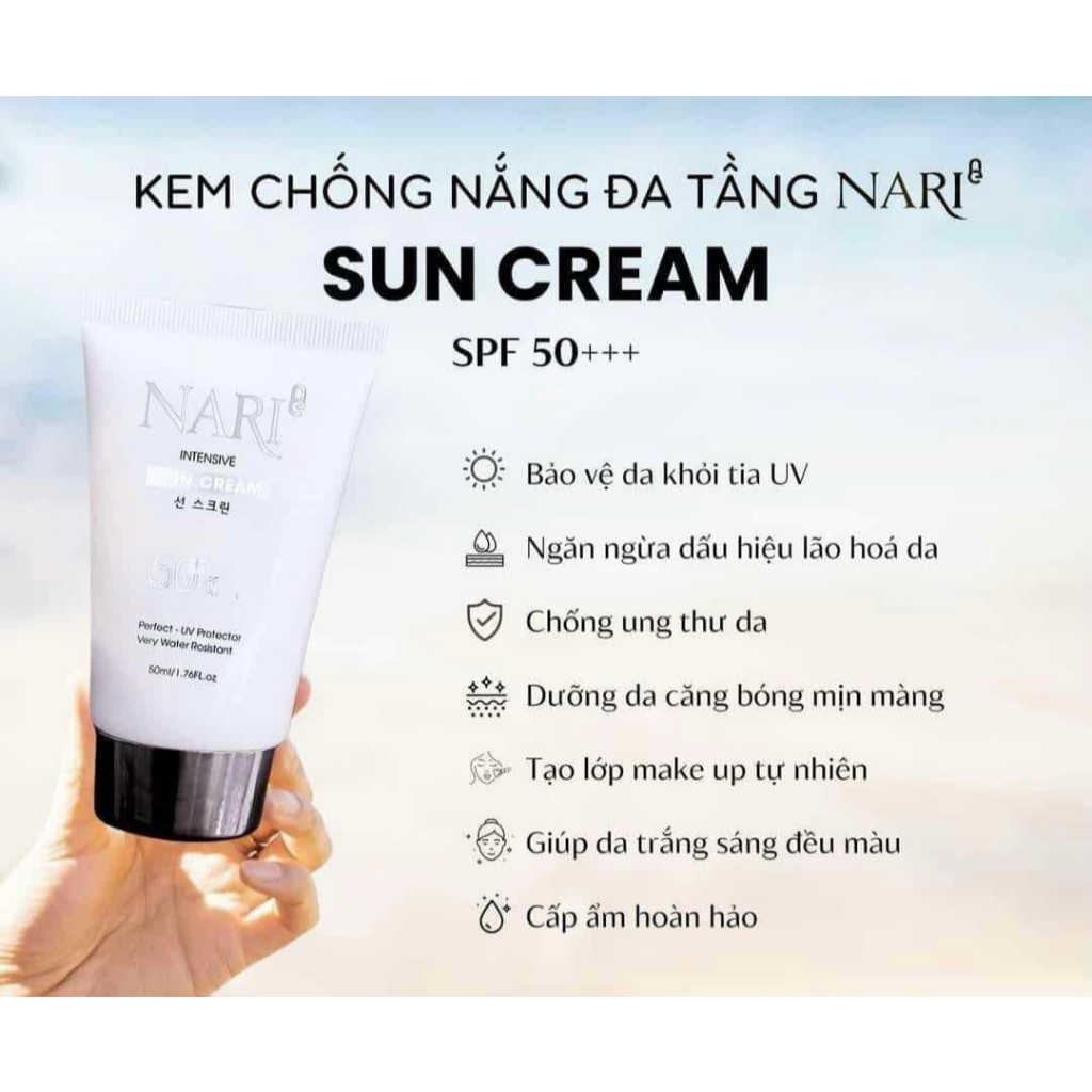 Kem chống nắng chính hãng Nari ( Suncream Nari SPF50++) lâu trôi thêm dưỡng da thay lớp make 50ml