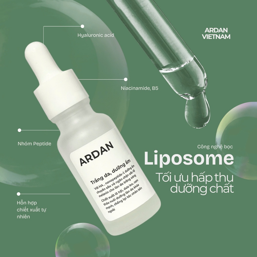 Serum Trắng Da Dưỡng Ẩm ARDAN 20ml - Da Mịn Màng, Trắng Sáng, Se Lổ Chân Lông, Ngừa Nám, Tàn Nhang