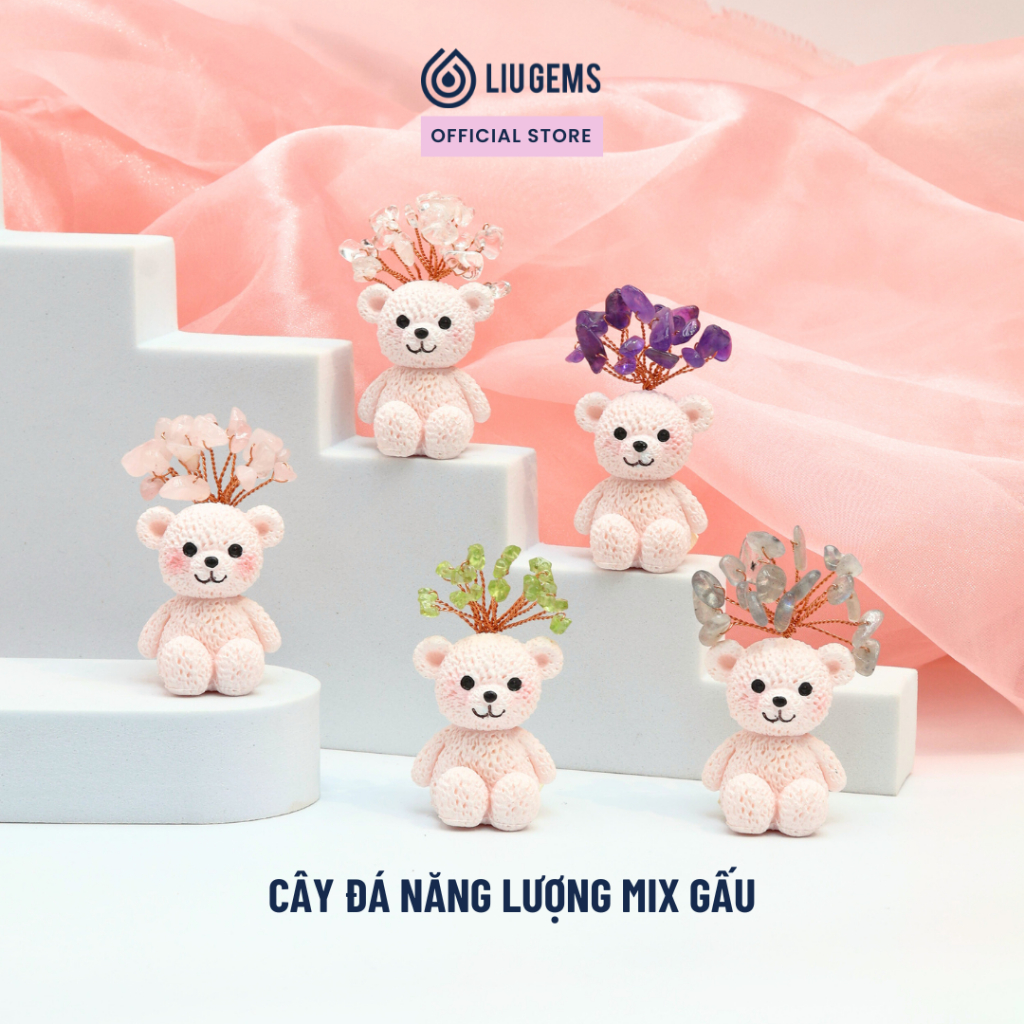 Gấu Năng Lượng Mix Đá Phong Thủy Liugems Mang Ý Nghĩa Thuận Lợi Tích Cực PK40