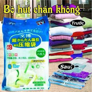 8 túi hút chân không đựng chăn màn quần áo(tặng kèm bơm tay),túi quần áo hút chân không tiện ích