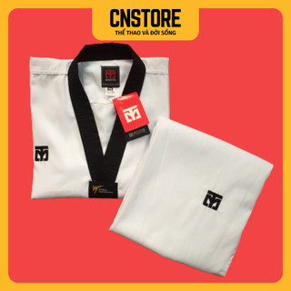 Võ Phục Taekwondo Cổ Đen Vải Sọc Loại Tốt