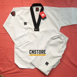 Võ Phục Taekwondo Cổ Đen Vải Sọc Loại Tốt