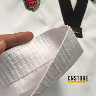 Võ Phục Taekwondo Cổ Đen Vải Sọc Loại Tốt