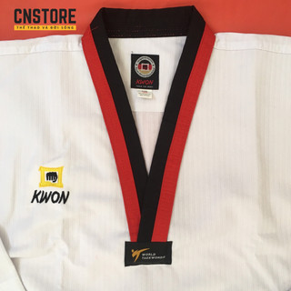 Quần Áo Võ – Võ Phục Taekwondo Cổ Đỏ Đen Vải Sọc Kwon Dày Dặn Bền Chắc