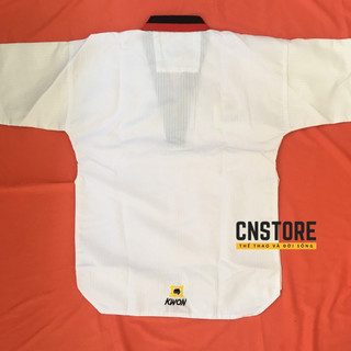 Quần Áo Võ – Võ Phục Taekwondo Cổ Đỏ Đen Vải Sọc Kwon Dày Dặn Bền Chắc