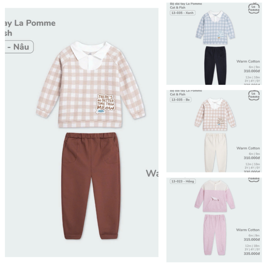 [CHÍNH HÃNG] Bộ dài tay trẻ em họa tiết Cat & Fish và Swimming 13035