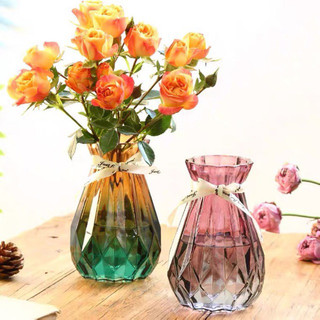 Lọ hoa thủy tinh đa giác De'cor 90, bình hoa thủy tinh cổ kèm dây nơ