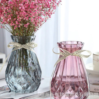 Lọ hoa thủy tinh đa giác De'cor 90, bình hoa thủy tinh cổ kèm dây nơ
