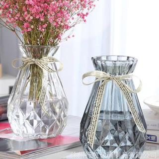Lọ hoa thủy tinh đa giác De'cor 90, bình hoa thủy tinh cổ kèm dây nơ