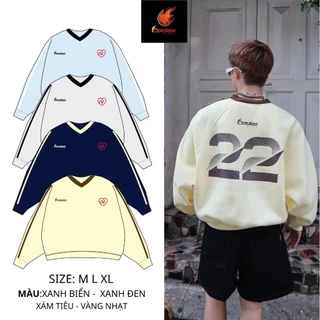 Áo Sweater form boxy Codes 22 chất nỉ bông dày dặn tay phối 2 sọc cổ tim hot trend _Codes Studio