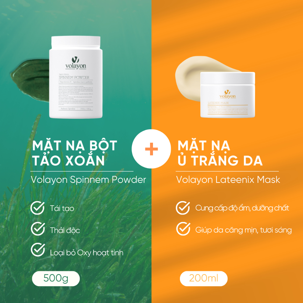 Ảnh Combo Mặt Nạ Bột Tảo Xoắn Volayon Spinnem Powder 500g + Mặt Nạ Ủ Trắng Volayon Lateenix Mask 200ml 2