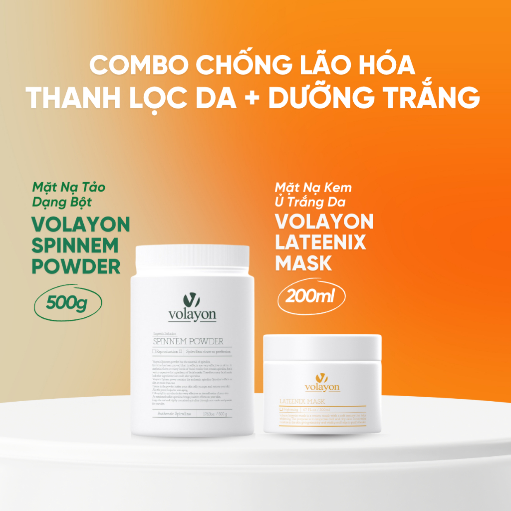 Ảnh Combo Mặt Nạ Bột Tảo Xoắn Volayon Spinnem Powder 500g + Mặt Nạ Ủ Trắng Volayon Lateenix Mask 200ml 1