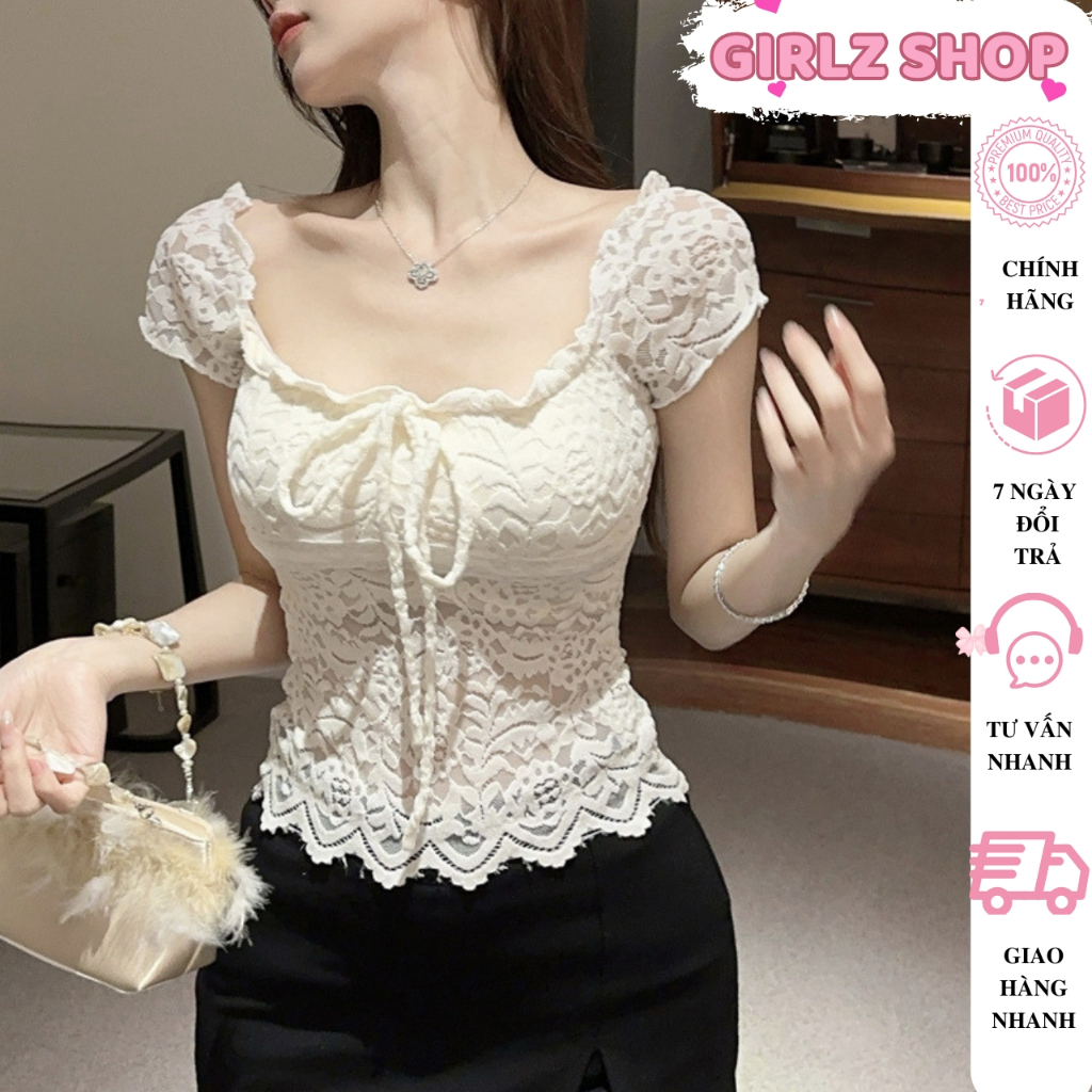 Áo Kiểu Ren Tay Ngắn Cổ Vuông Có Lót Ngực Ôm Body Girlz Shop, Áo Ren ...