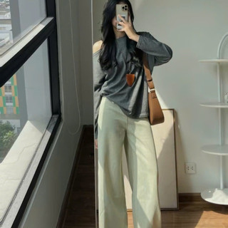 Áo lệch vai dài tay, Áo thun dài tay lệch vai chất thun tăm thỏ mềm mại