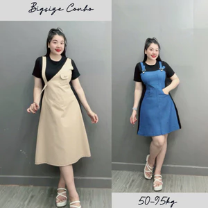 Đầm Jean Bigsize Nữ,Đầm Jean Phối Cổ Tròn Cách Điệu Lên Phom Tôn Dáng ĐẦM JEAN G671+G672