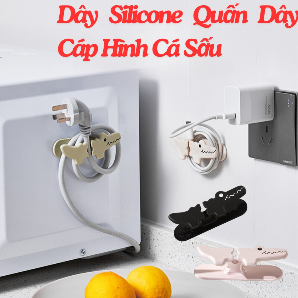 Mua 10 tặng 1 Dây Silicone Quấn Dây Cáp Sạc Hình Cá Sấu Tự Dính Đa Năng Cho Nhà Bếp Kẹp Cuốn Gọn Dây Điện