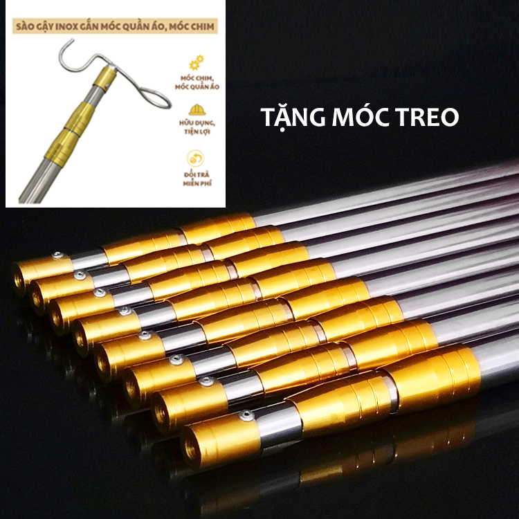 Sào rút INOX Khóa Vàng Chốt Ngầm Bên Trong - Dày & Đẹp (Tặng kèm móc ...
