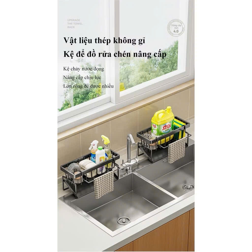 Kệ Đựng Đồ Rửa Chén Bát- Giá Để Giẻ Rửa Chén Trên Bồn Có Khay Hứng Nước Nghiêng - GIÁ ĐỰNG GIẺ RỬA BÁT - MÃ: GIA DUNG DO