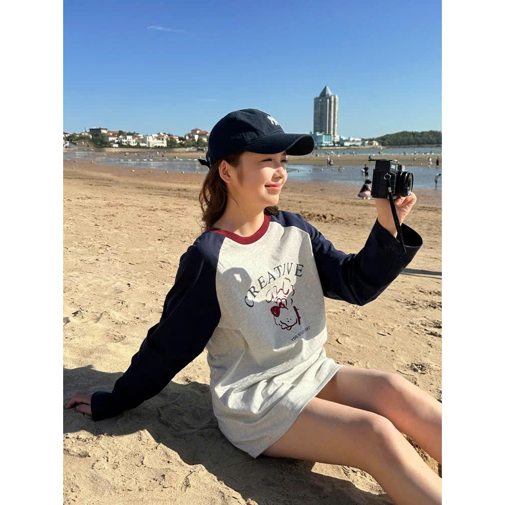 Áo dài tay Xượt phối màu cá tính, Áo thun nữ tay dài JULY FASHION, Áo thun nữ phong cách Hàn Quốc Thun xượt dáng rộng
