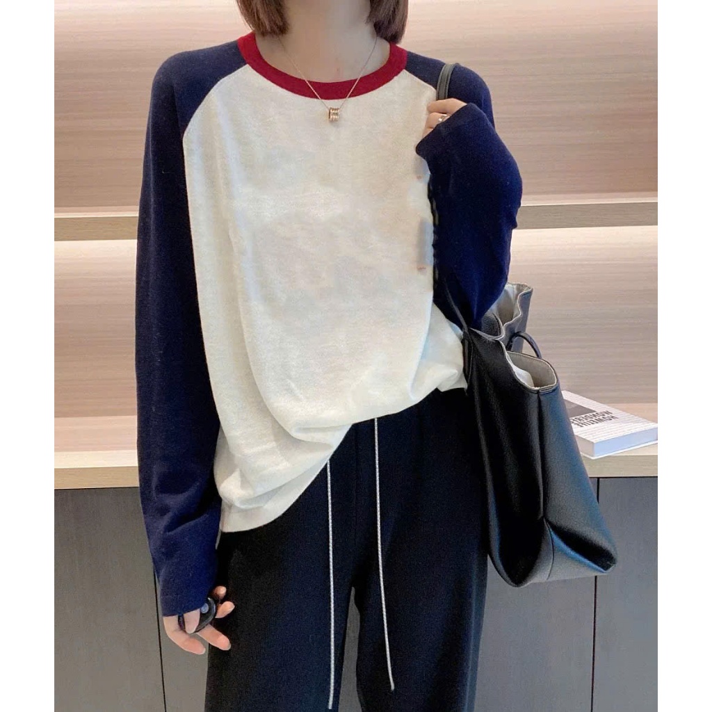 Áo dài tay Xượt phối màu cá tính, Áo thun nữ tay dài JULY FASHION, Áo thun nữ phong cách Hàn Quốc Thun xượt dáng rộng