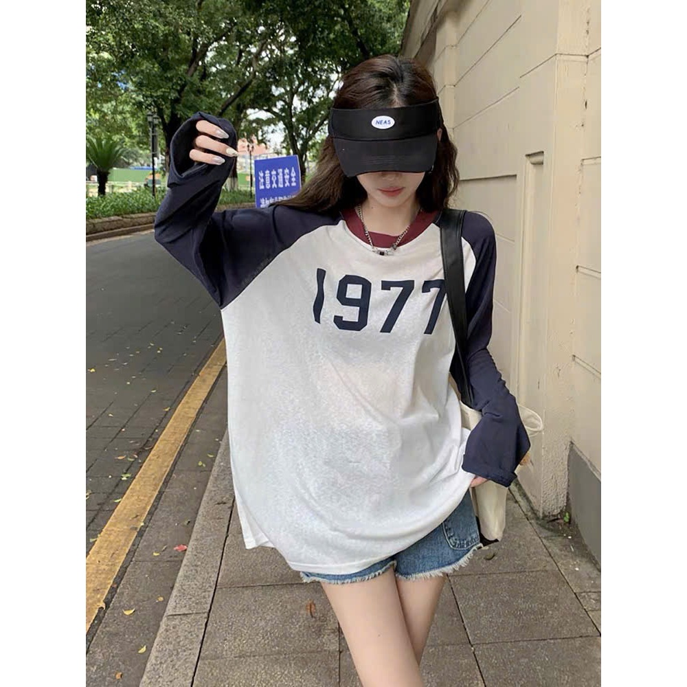 Áo dài tay Xượt phối màu cá tính, Áo thun nữ tay dài JULY FASHION, Áo thun nữ phong cách Hàn Quốc Thun xượt dáng rộng
