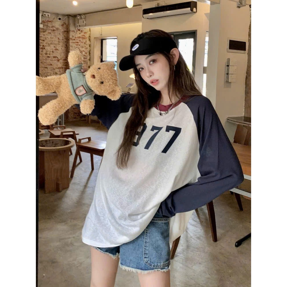 Áo dài tay Xượt phối màu cá tính, Áo thun nữ tay dài JULY FASHION, Áo thun nữ phong cách Hàn Quốc Thun xượt dáng rộng