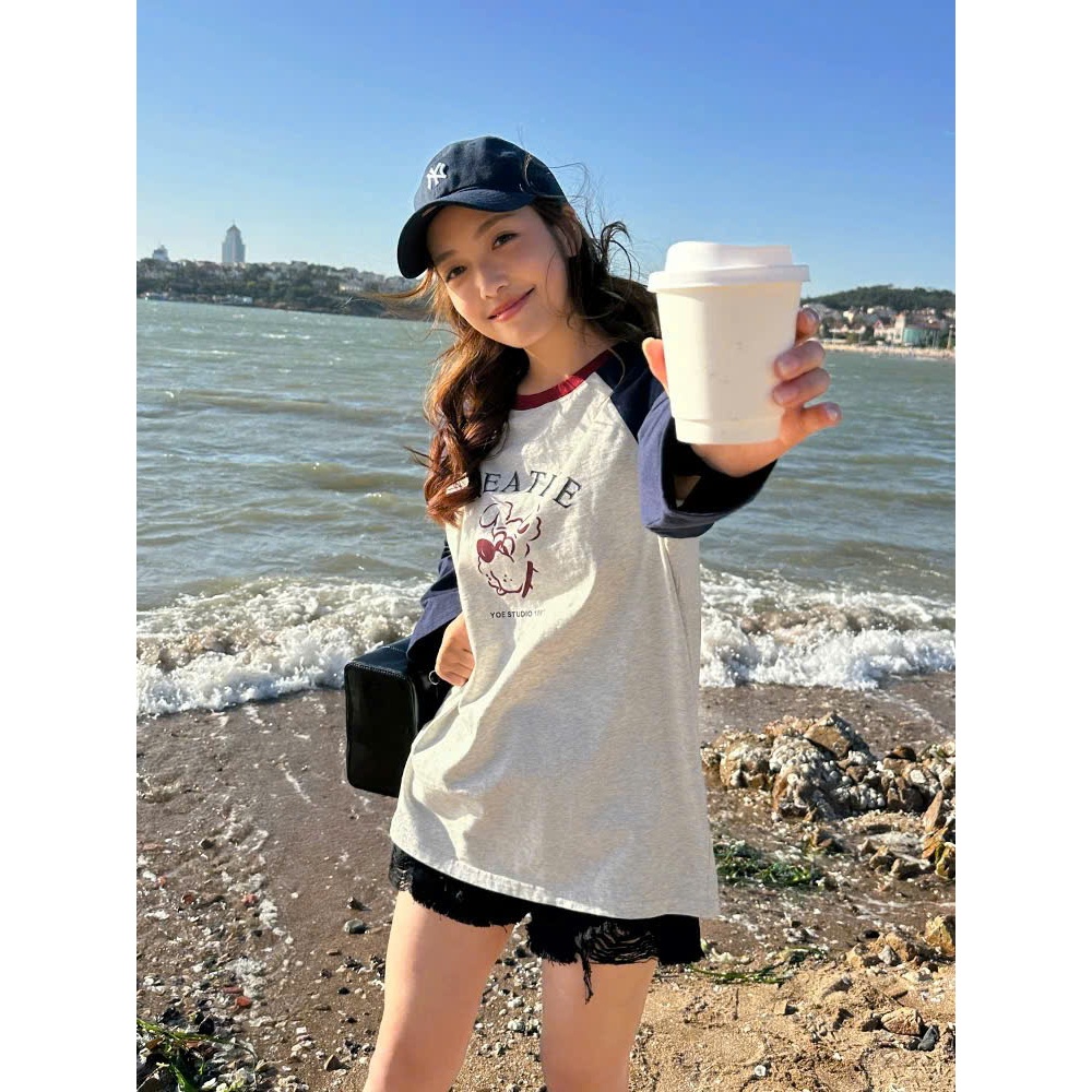 Áo dài tay Xượt phối màu cá tính, Áo thun nữ tay dài JULY FASHION, Áo thun nữ phong cách Hàn Quốc Thun xượt dáng rộng