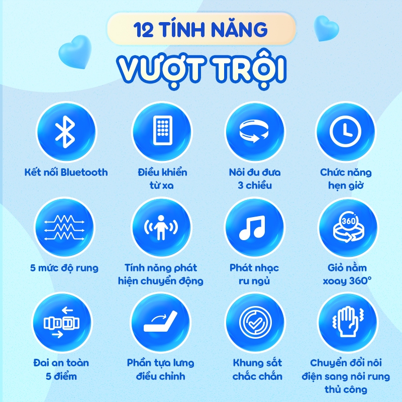 Nôi điện Chilux cho bé E9 có điều khiển từ xa, Bluetooth, điều chỉnh 5 chế độ | BigBuy360 - bigbuy360.vn