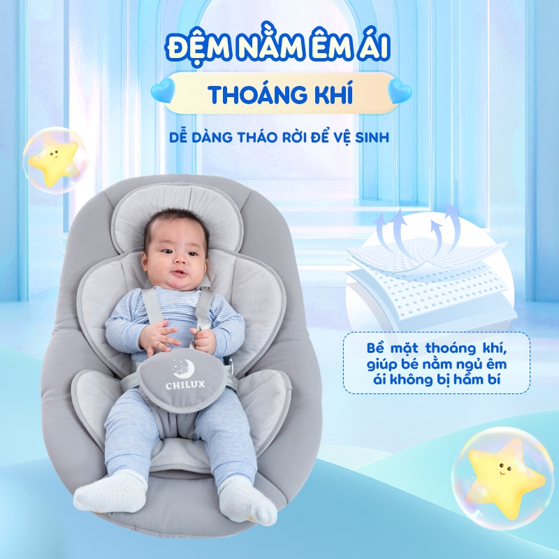 Nôi điện Chilux cho bé E9 có điều khiển từ xa, Bluetooth, điều chỉnh 5 chế độ | BigBuy360 - bigbuy360.vn