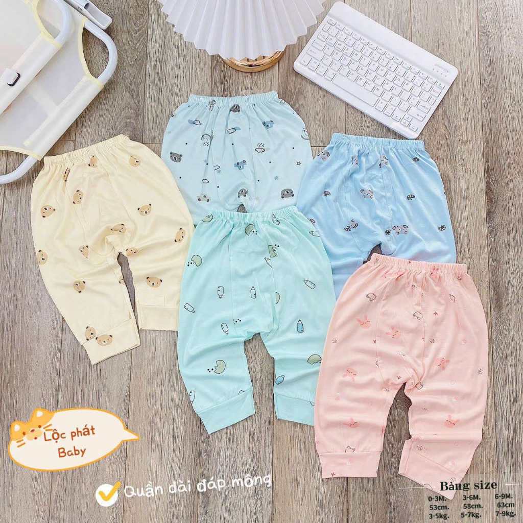 ComBo 10 Quần Dài Thun Lạnh Chất Mát / Can Mông Đóng Bỉm Thoải Mái Cho Bé trai, Bé gái 3-9kg