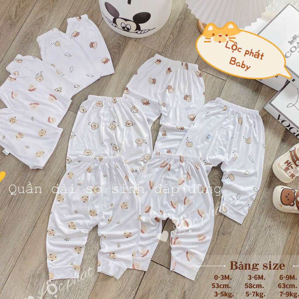 ComBo 10 Quần Dài Thun Lạnh Chất Mát / Can Mông Đóng Bỉm Thoải Mái Cho Bé trai, Bé gái 3-9kg