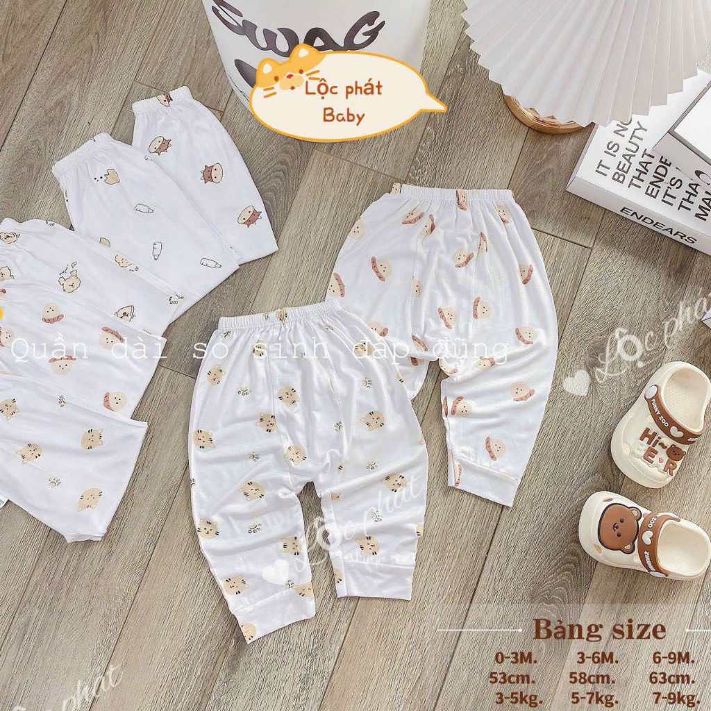 ComBo 10 Quần Dài Thun Lạnh Chất Mát / Can Mông Đóng Bỉm Thoải Mái Cho Bé trai, Bé gái 3-9kg
