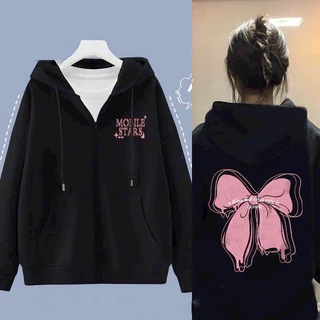 ÁO HOODIE - ÁO KHOÁC NỈ NGOẠI Dây full zip (Ảnh Thật) HOOIDE MỚI in NƠ HỒNG có 5 màu lựa chọn