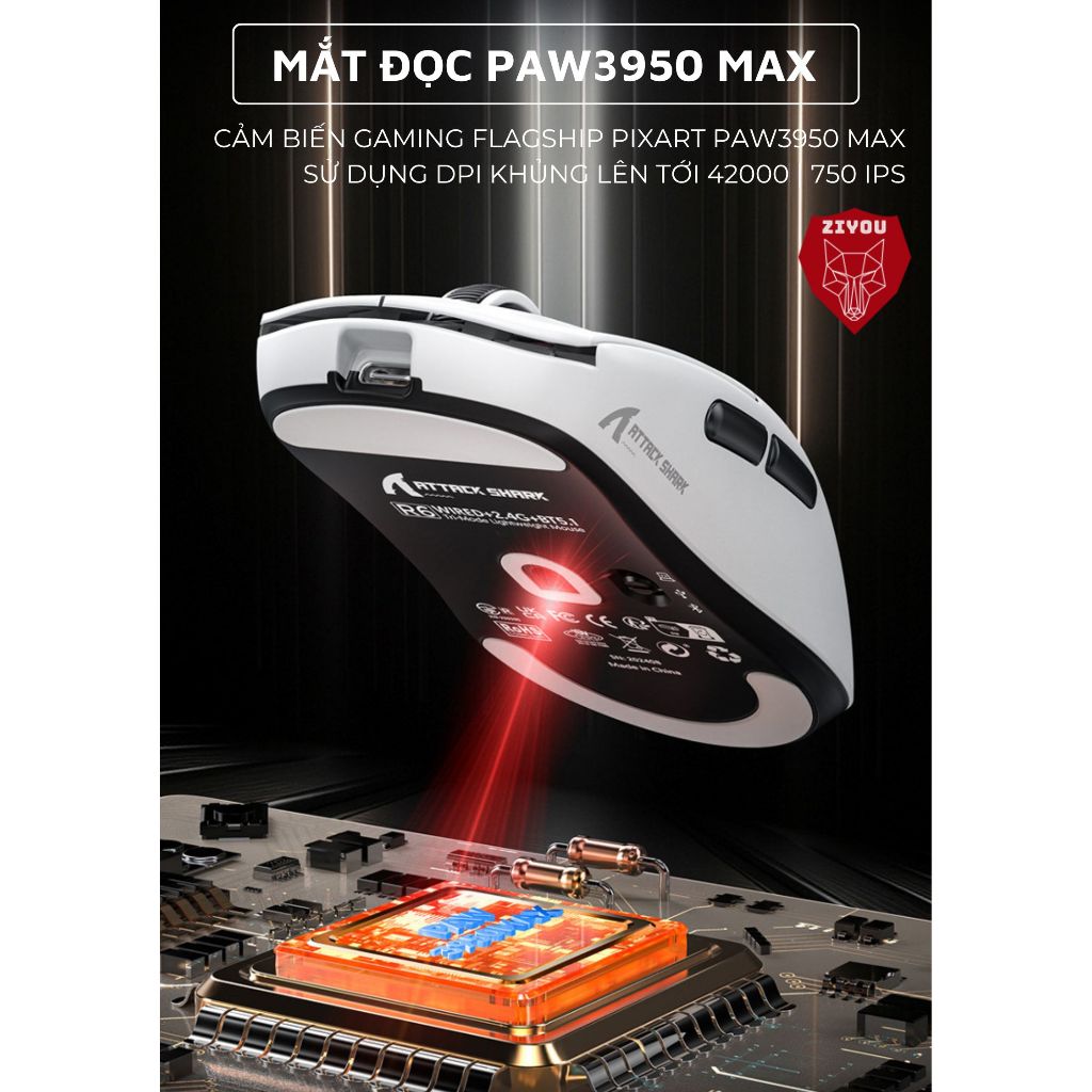 Chuột Không Dây Gaming Attack Shark R6 Siêu Chip PAW3950MAX 42000DPI ...