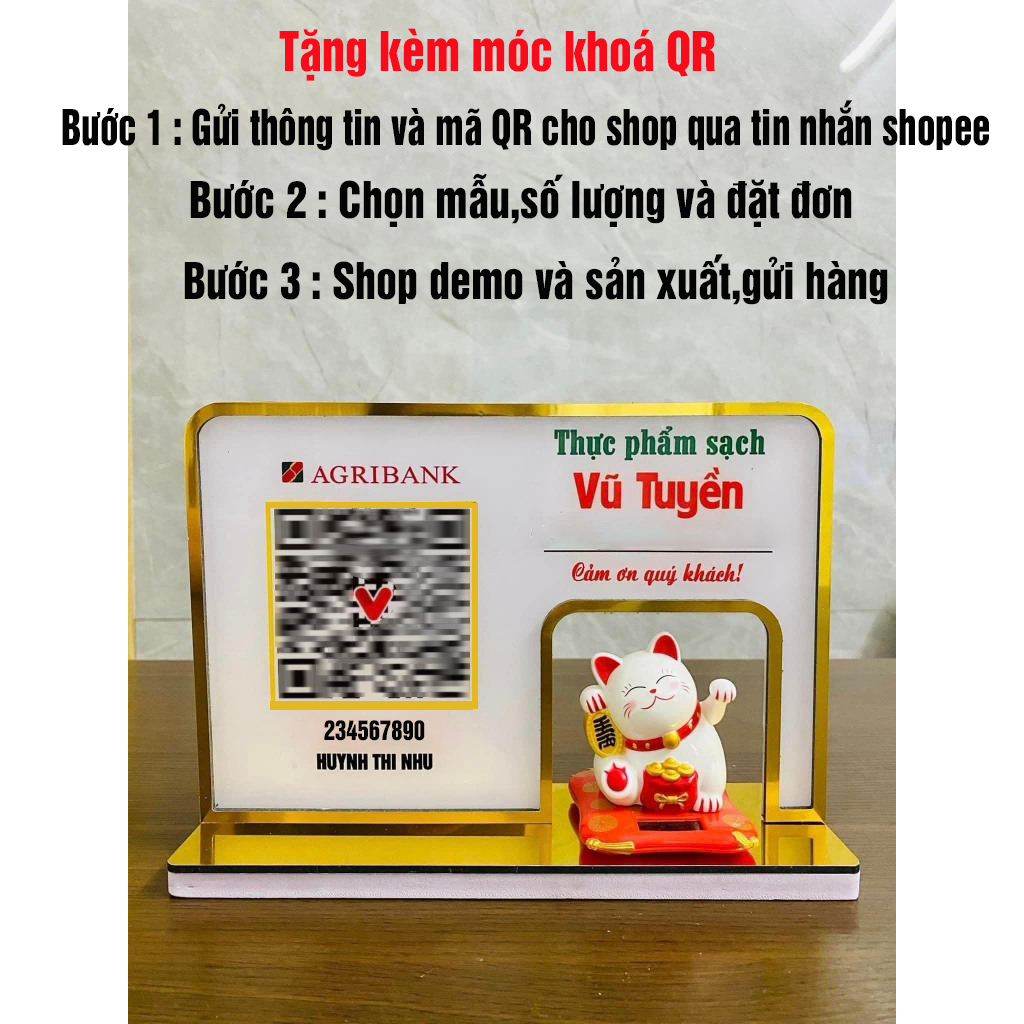 Bảng QR code để bàn mèo viền vàng thần tài in trên mica in theo yêu cầu ...