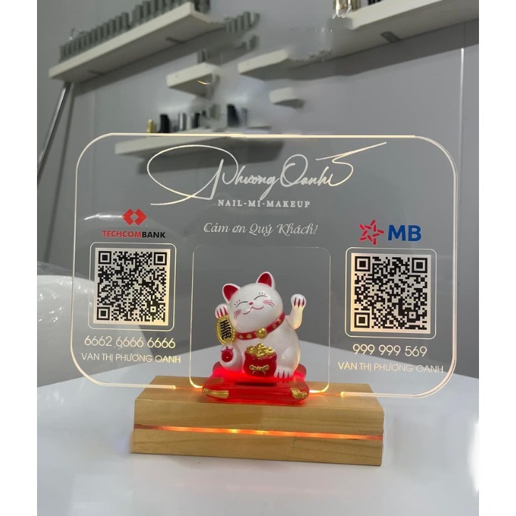 Bảng Quét mã QR CODE in theo yêu cầu,để bàn đựng mèo thần tài vẫy tay ...