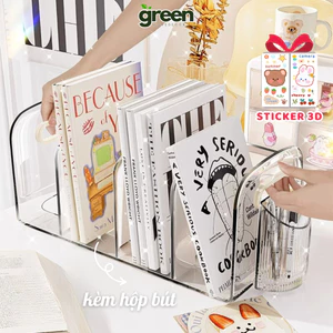 Kệ đựng sách để bàn trong suốt Greenhome nhiều ngăn chất liệu Acrylic dày dặn, cao cấp có tay cầm
